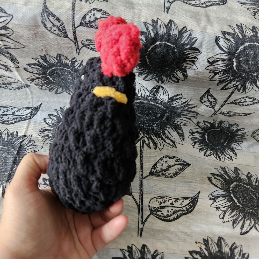 Crochet Black Rooster Chicken Amigurumi Plushie - Picture 7 of 9